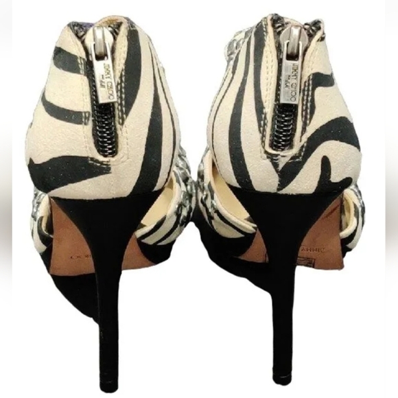 Jimmy Choo For H&M Suede Zebra Print With Studs & Rhinestones Stilettos Size 37 - Picture 5 of 12